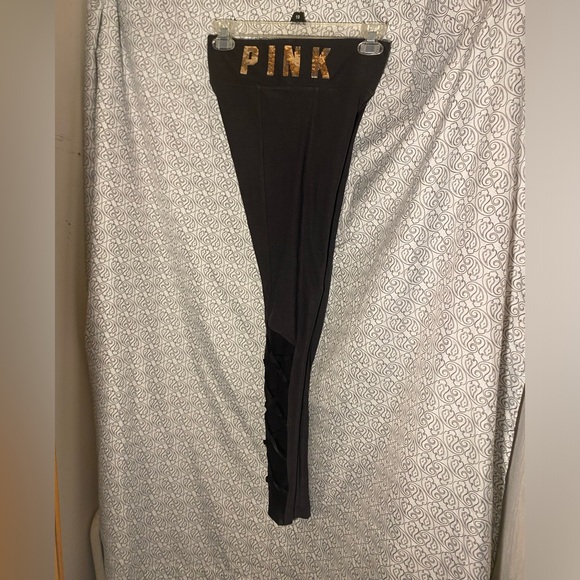 Victoria's Secret Pink Bling Super Soft Strappy Leggings Gray Gold Logo XS GUC! - Picture 7 of 9